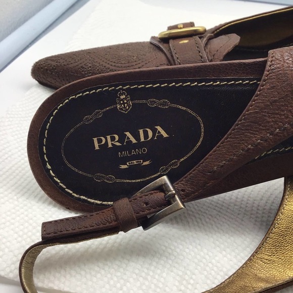 PRADA brown leather low heel strap pumps women’s size 39.5 - Picture 13 of 16